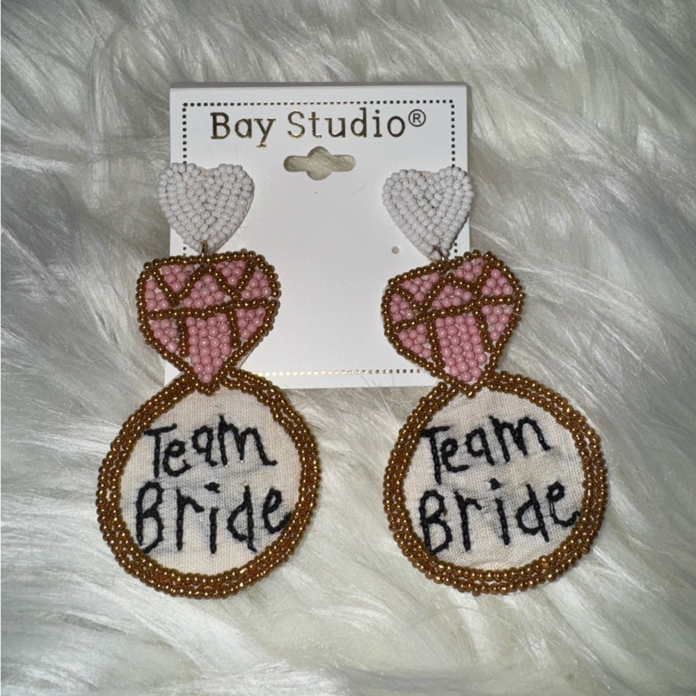 New-Bay Studio- Team Bride earrings. Pink white and gold